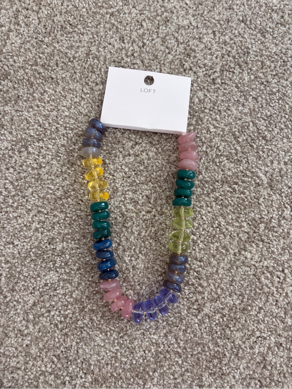 LOFT Multicolor Glass Bead Necklace - Pink, Blue, Green, Yellow, Purple